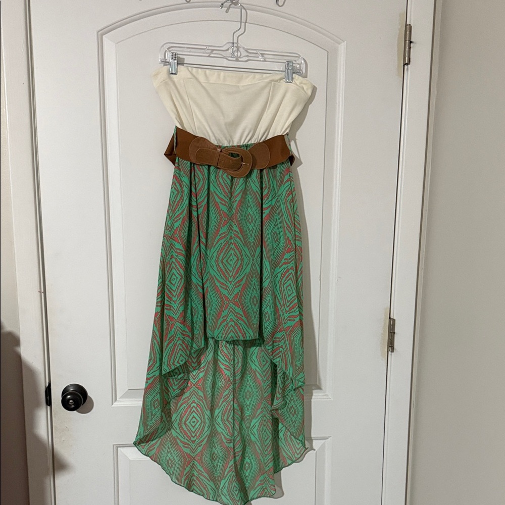 Rue21 Strapless Dress with Cream and Green Pattern